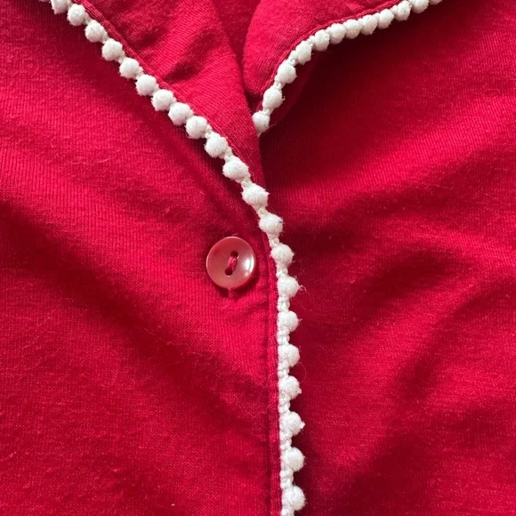 Cynthia Rowley 2pc Long PJ’s in Candy Apple Red w/White Embroidered Piping - SM - Picture 7 of 12